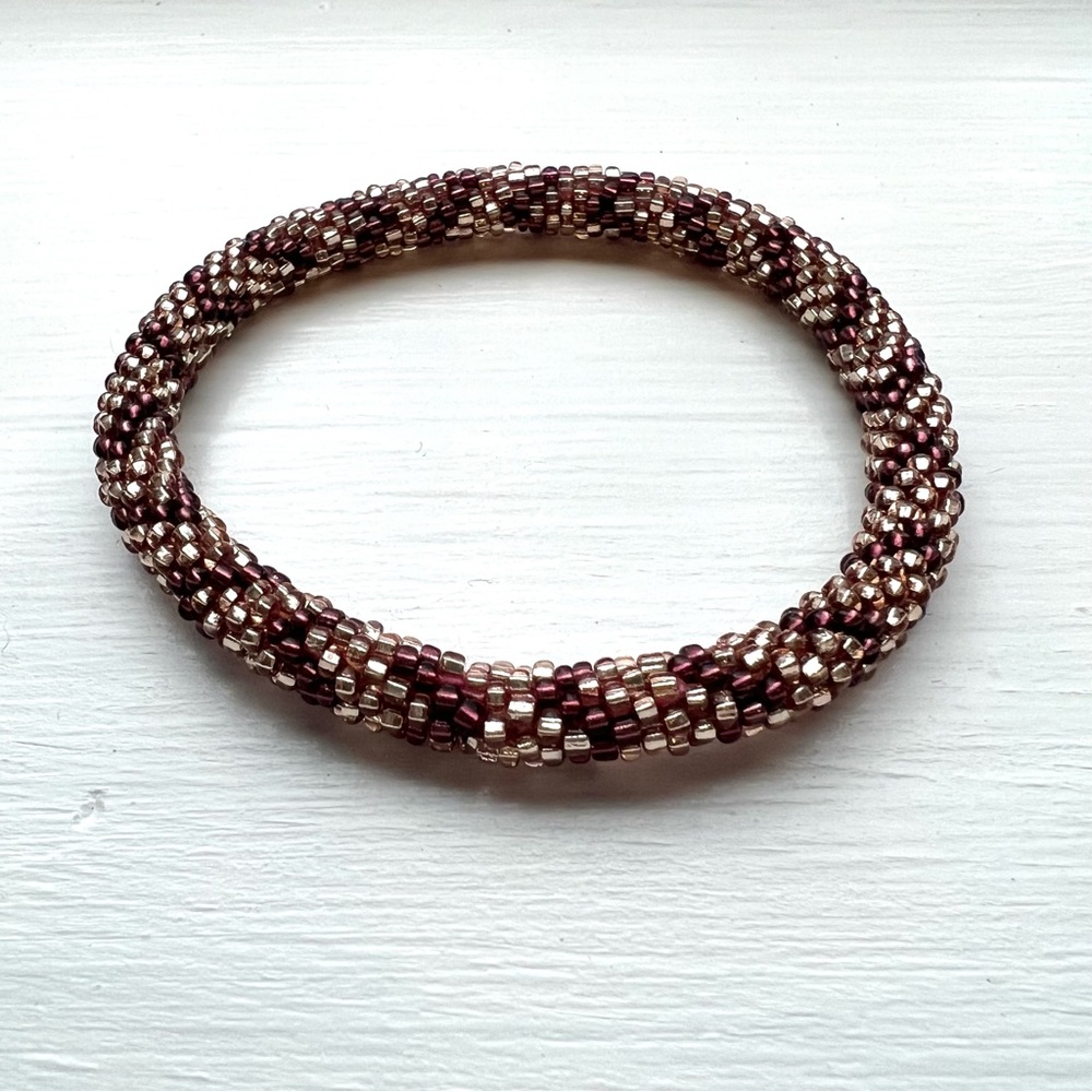 Brown and bronze beaded roll over wrist bracelet